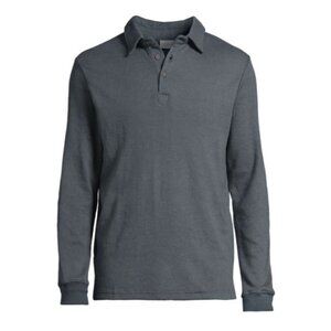 Onia Classic Waffle thermal Knit Long Sleeve Polo Men Medium Gray Cotton Collar